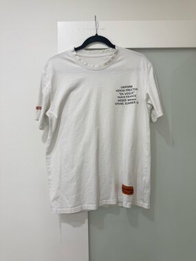 Heron Preston White Crewneck Tee with Orange Logo Patch